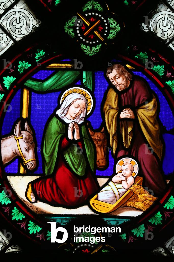 Saint-Martin d'Ainay Basilica. Stained glass window. The Nativity of Jesus, 20160625, Lyon, France