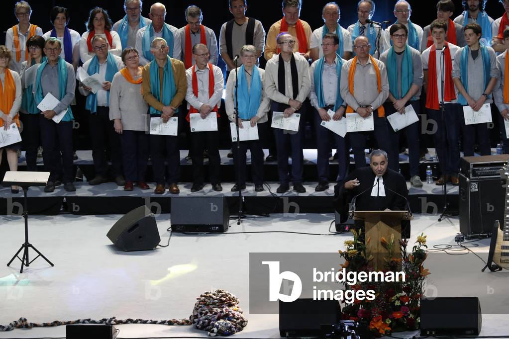 Protestant celebration at the Zenith of Strasbourg, Service led by minister Francois Clavairoly, Strasbourg, France.