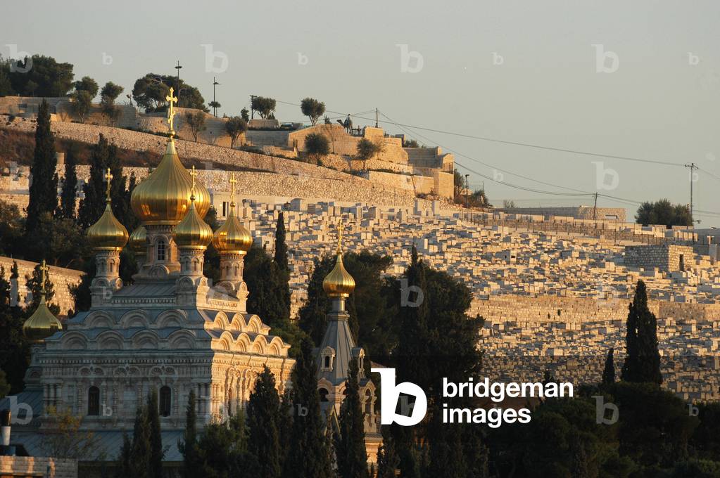 Mary Magdalene Russian orthodox church and Jewish cemetery on Mount of Olives Jerusalem Israel