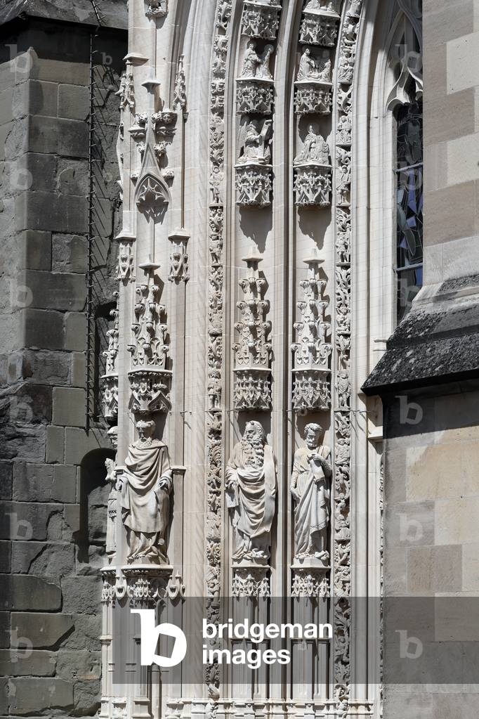 Cathedral of Notre Dame of Lausanne.  Montfalcon portal. Statues.  Switzerland.