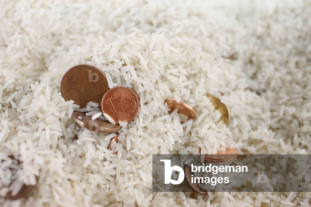 Rice and coin Buddhist offering , Thiais, France