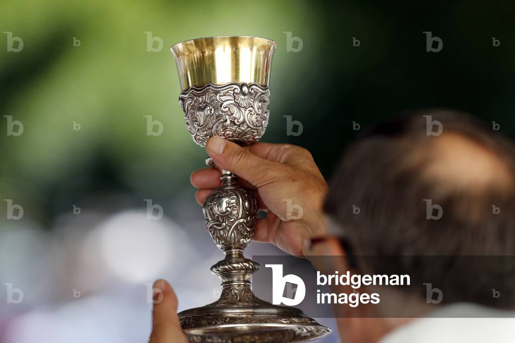 Catholic church during covid-19 epidemic. Sunday mass. Holy Communion.  France.