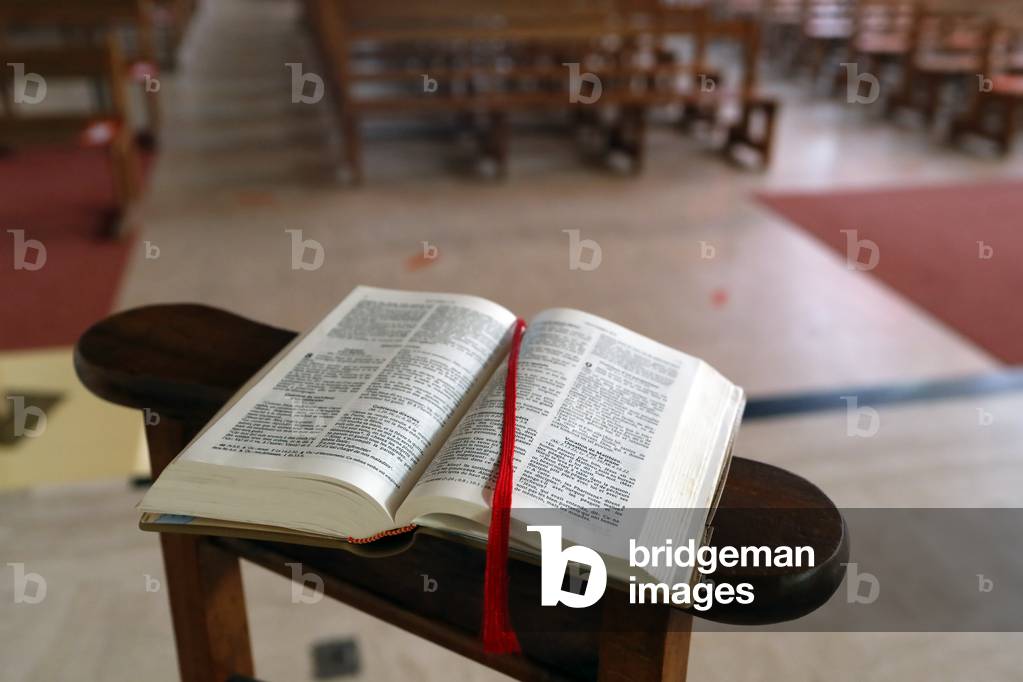 Sainte Genevieve church.  Open bible in a church.  Annecy. France.