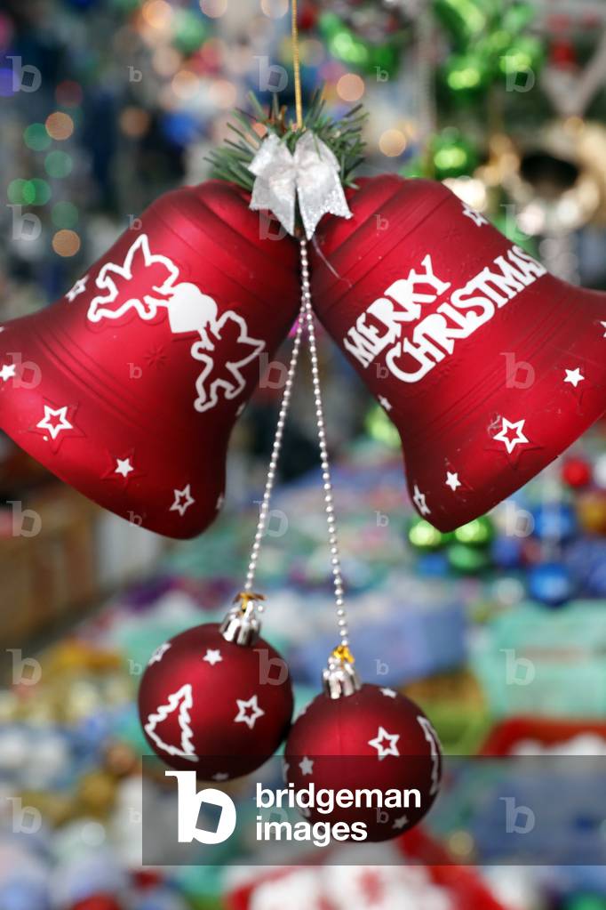 Christmas market, Christmas bells for sale, Ho Chi Minh City, Vietnam (photo)
