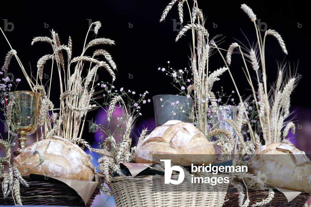 Protestant celebration at the Zenith of Strasbourg, Bread fand wine or Holy communion, Strasbourg, France.