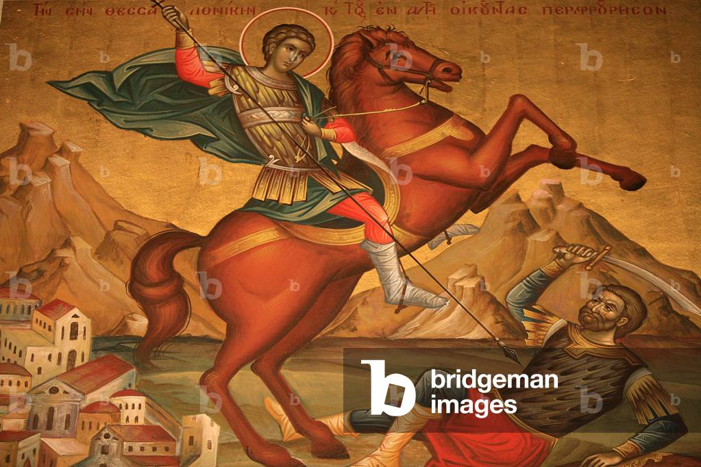 Greek orthodox icon depicting Saint Dimitrios Thessalonique Grece