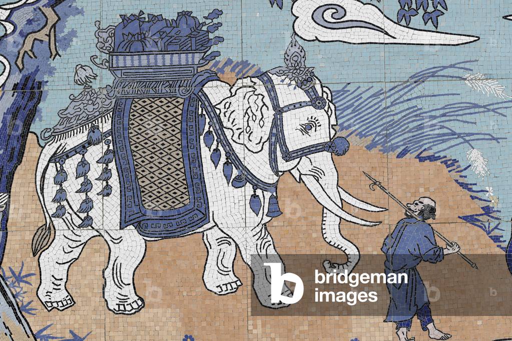 Ong Nui buddhist pagoda, Wall fresco, Buddhist monk, Quy Nhon, Vietnam, 2019 (photo)