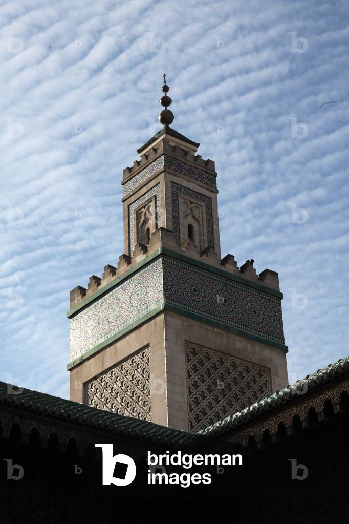 Paris great mosque minaret. Paris France