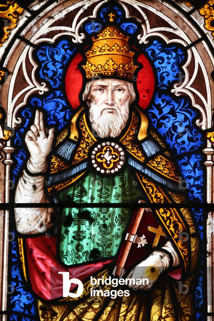 Pape Alexandre Ier (pape de 107 a 116) - Saint Fargeau church. Stained glass window. Pope Alexander I. France