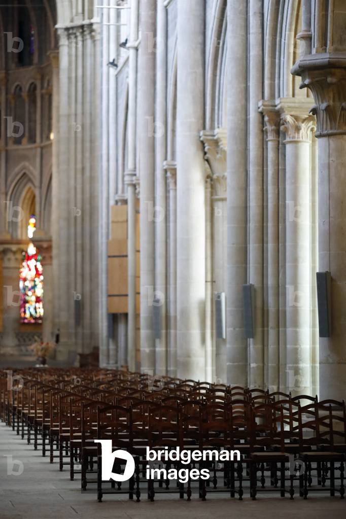 Cathedral of Notre Dame of Lausanne.  The nave. Gothic rib vaulting.  Switzerland.