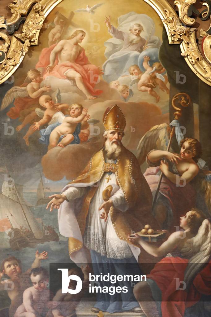 St. Nicolas de Veroce church. St. Nicolas  bishop of Myra. Painting.  France. (photo)