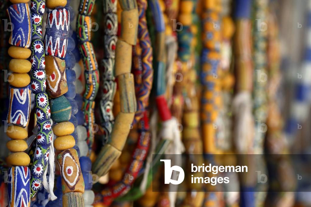 Colorful collections of ethnic bracelets and beads lanyard for sale, Lome, Togo, 2019 (photo)