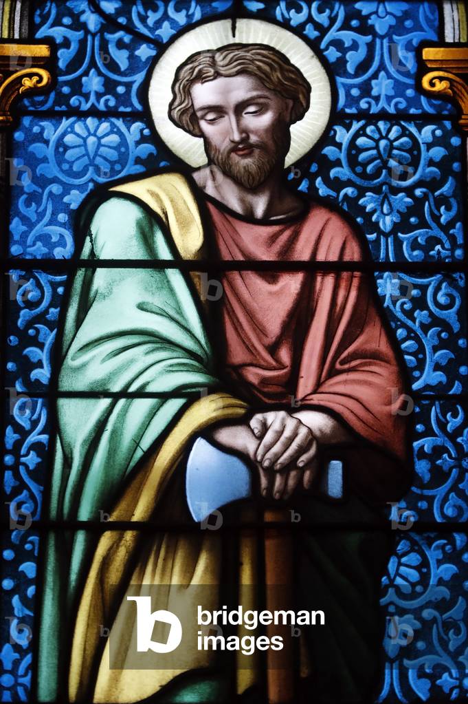 Saint Joseph Cathedral (Nha Tho Lon), Stained glass window, Jude the Apostle, Hanoi, Vietnam (photo)