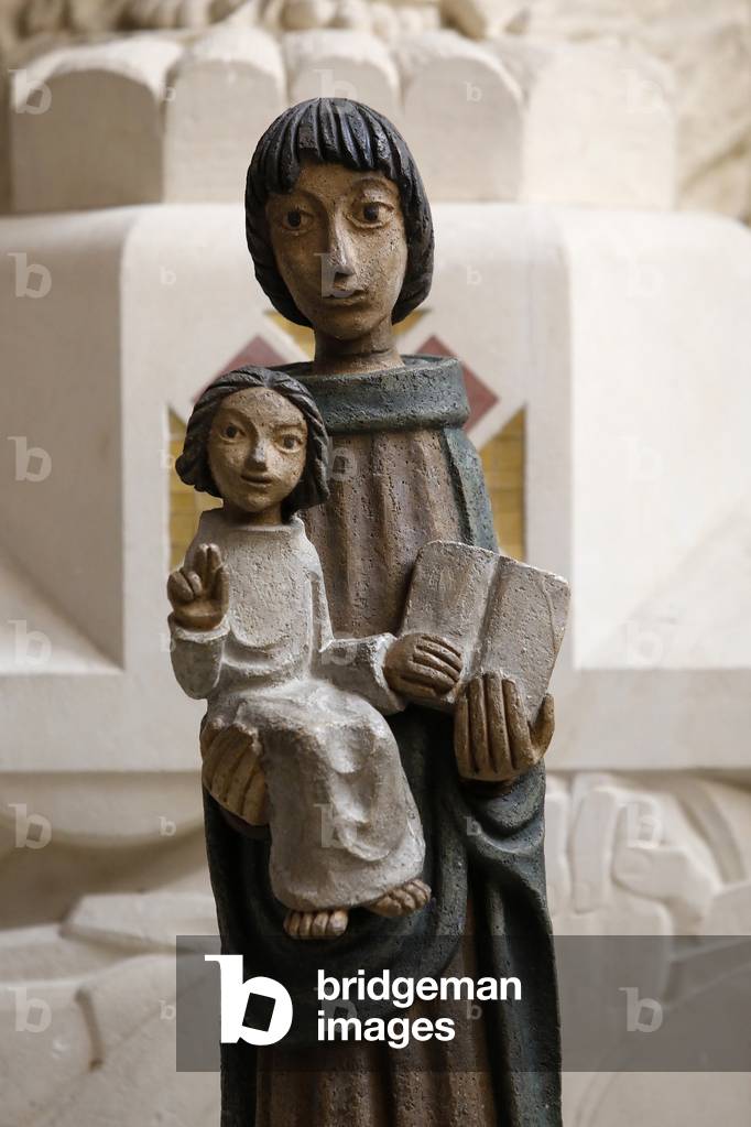 St Antony statue in Notre Dame basilica, Alencon, Orne (detail).