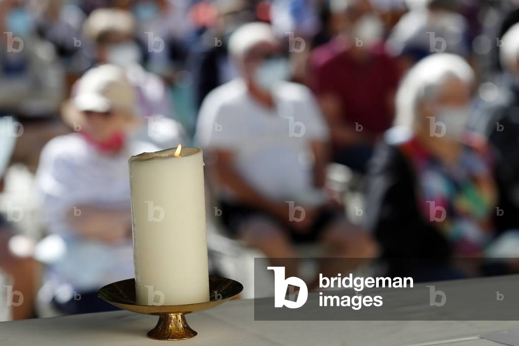 Catholic church during covid-19 epidemic. Sunday mass.  Notre Dame de la Gorge church.  France.