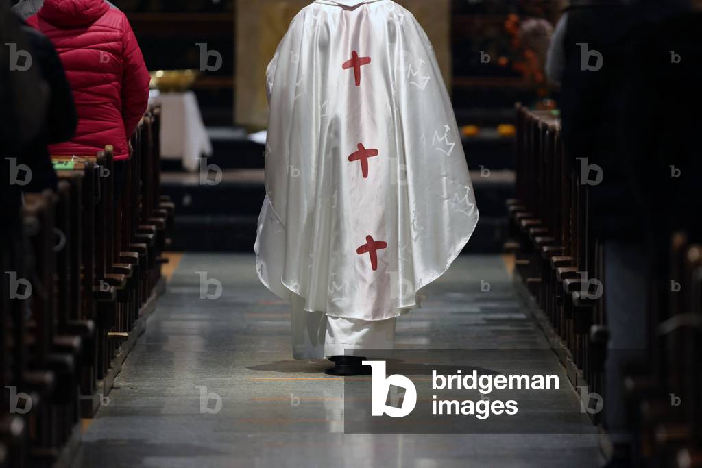 Catholic church during covid-19 epidemic.  Celebration of the mass.   Sallanches.  France.