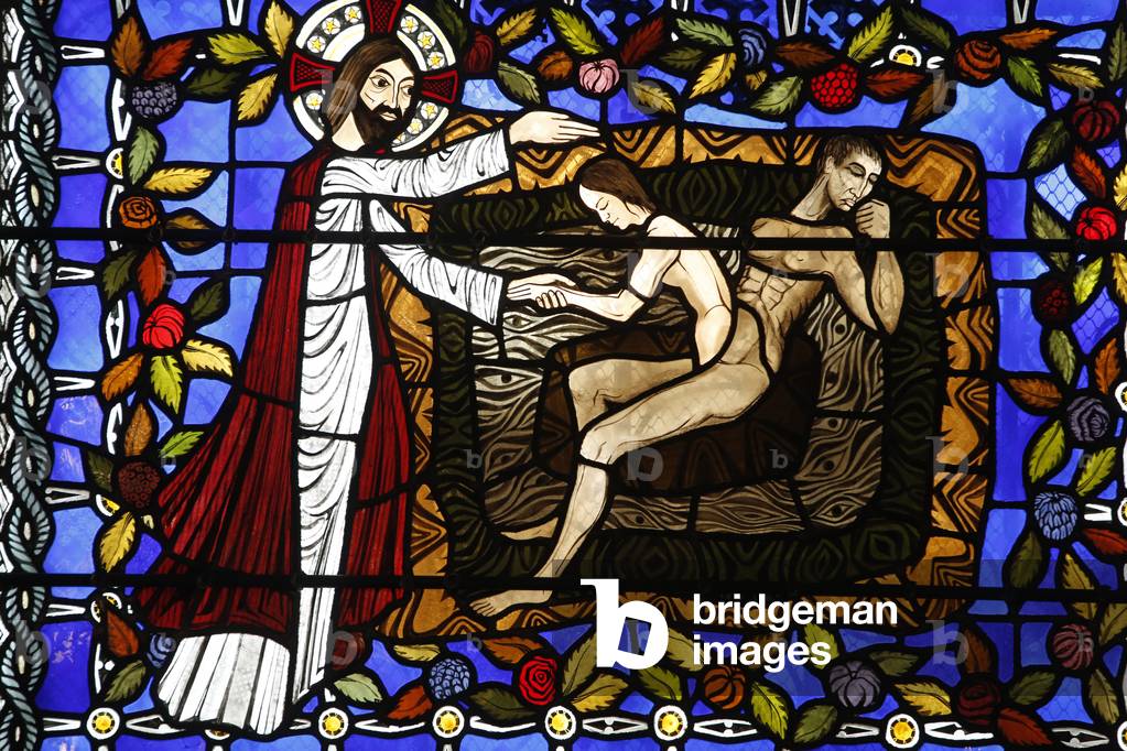 Notre Dame de Clermont cathedral, Clermont-Ferrand, France, Stained glass, Genesis (photo)