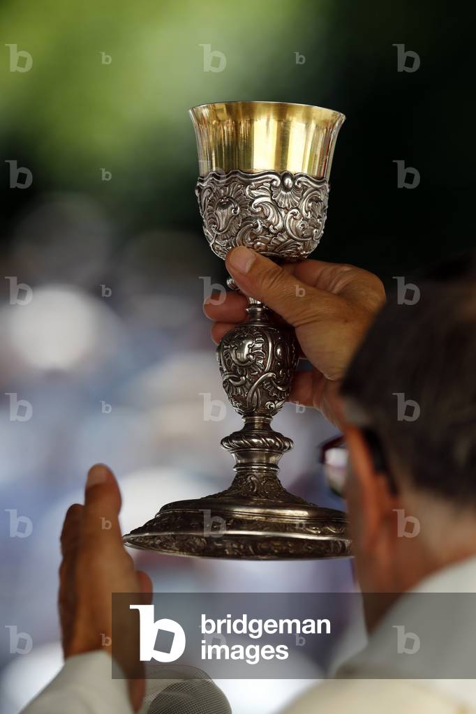 Catholic church during covid-19 epidemic. Sunday mass. Holy Communion.  France.