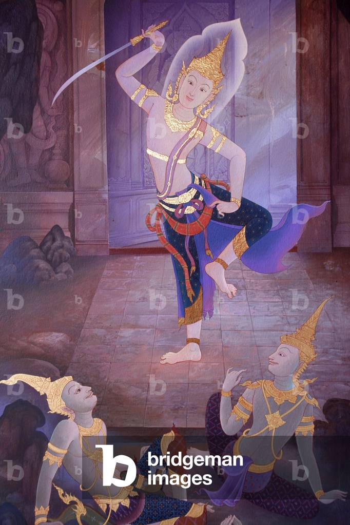 Detail of a mural painting in the Uposatha (shrine hall) of Buddhapadipa temple, Wimbledon, Grande-Bretagne