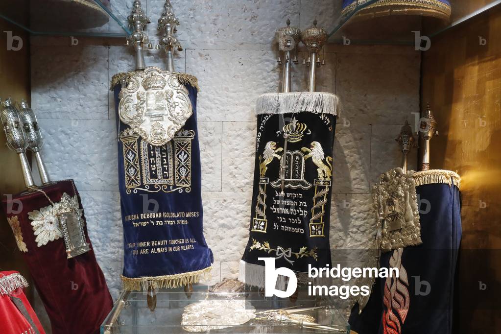 Synagogue of the Liberal Jewish Community of Geneva. The Holy Ark (Aron Kodesh) contains each synagogue's Torah scrolls. Switzerland