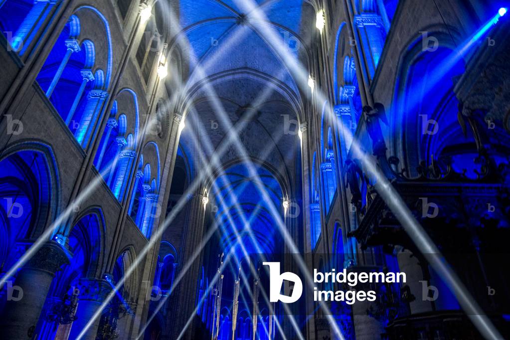 Sound and light show at Notre Dame cathedral, Paris, France. (photo)