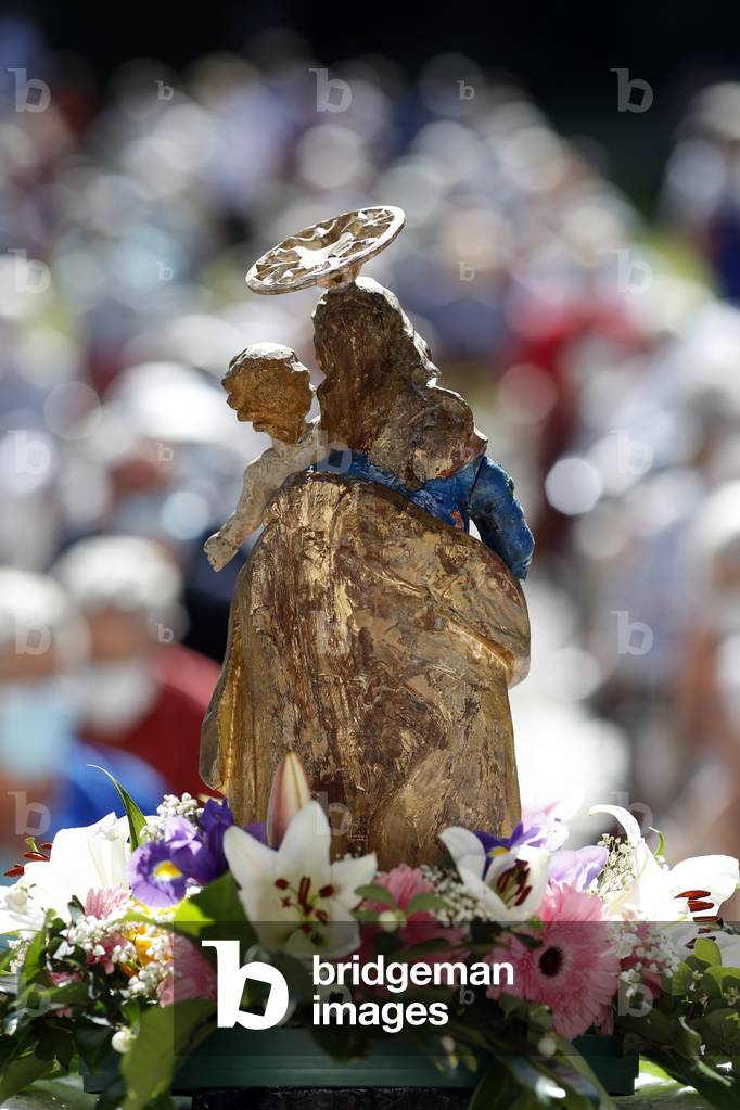 Catholic church during covid-19 epidemic. Assumption mass.  Notre Dame de la Gorge church.  France.