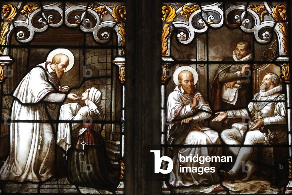 Saint Nizier church,  Stained glass window,  St Francis de Sales by Claudius Lavergne (1815-1887),  Lyon, France (photo)