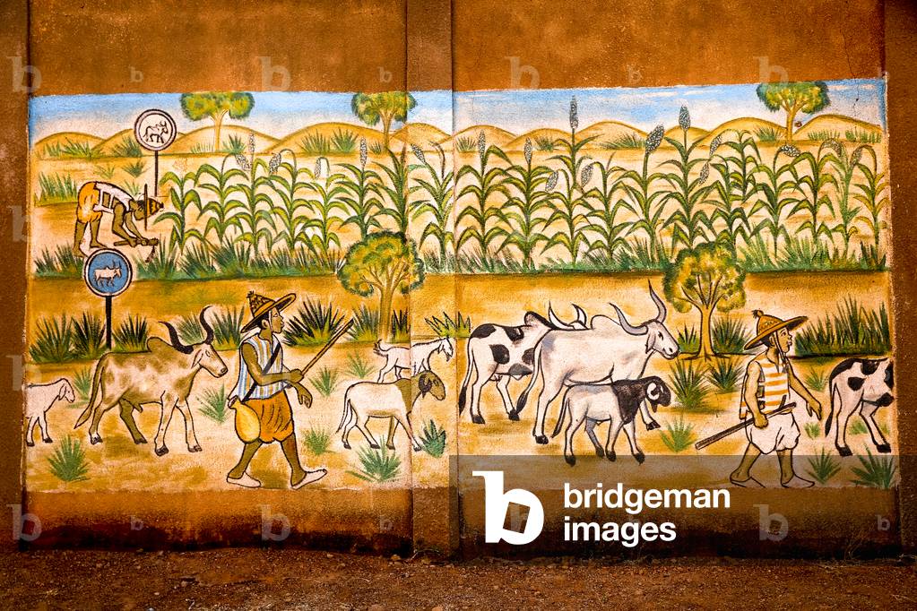 Wall painting depicting cattle herders in Ouahigouya, Burkina Faso, 2017 (photo)