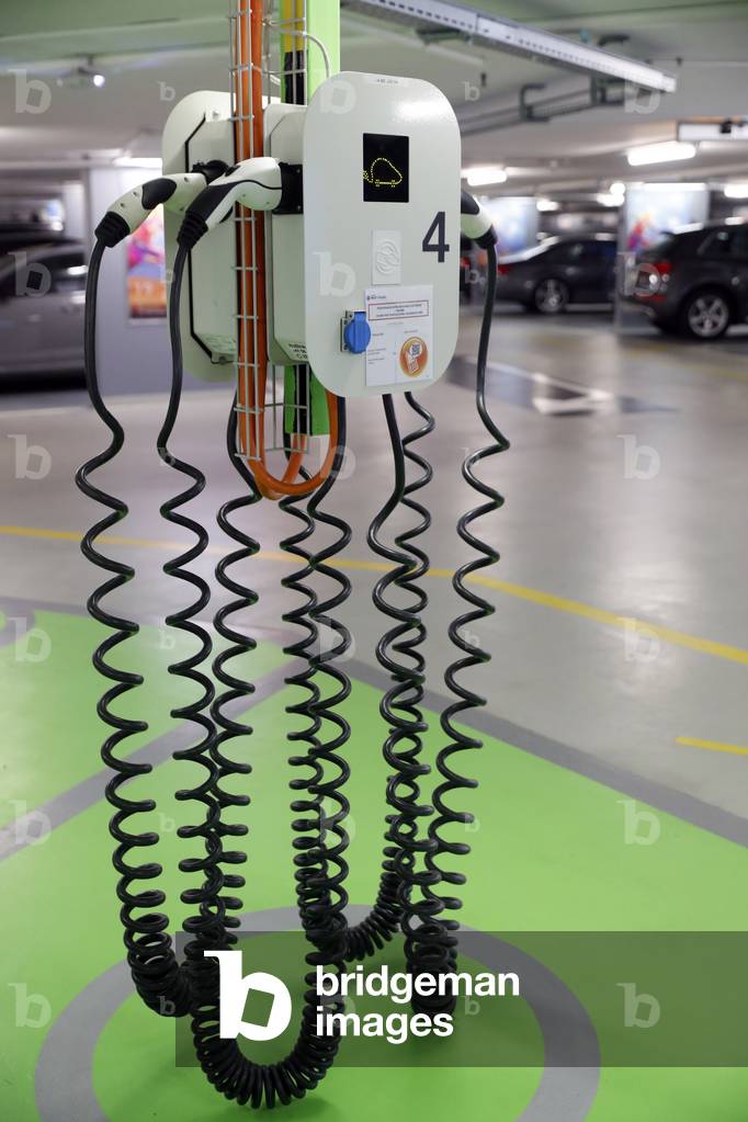 Electric vehicle charging station, Geneva, Switzerland (photo)