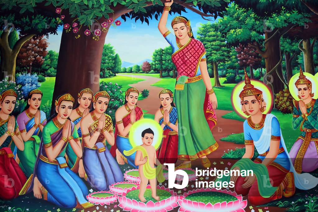 Temple painting depicting Buddha as a baby. Cambodia