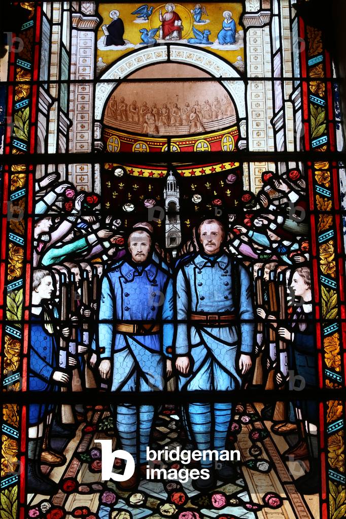 Saint Augustin's church, Deauville, France, Stained glass, Soldiers coming back from the Great War (photo)