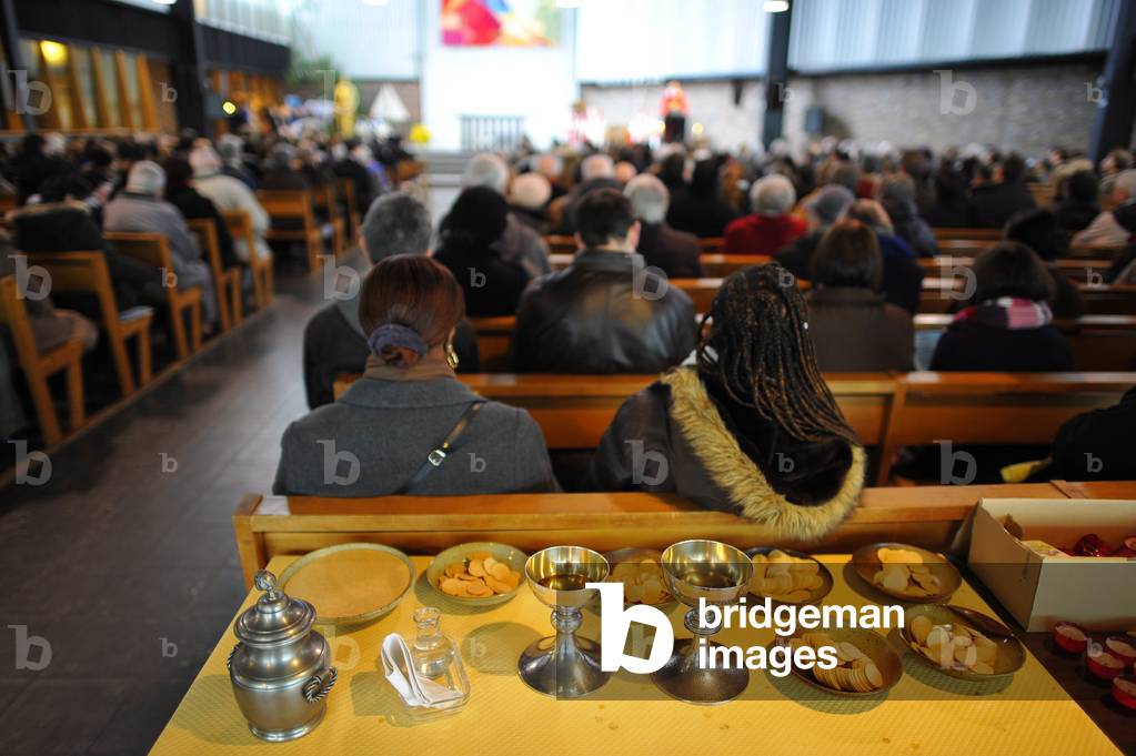 Mass in a catholic church Paris France