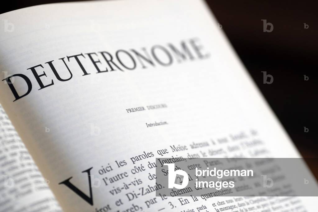 Open bible.  Old testament. Deuteronomy.  France.