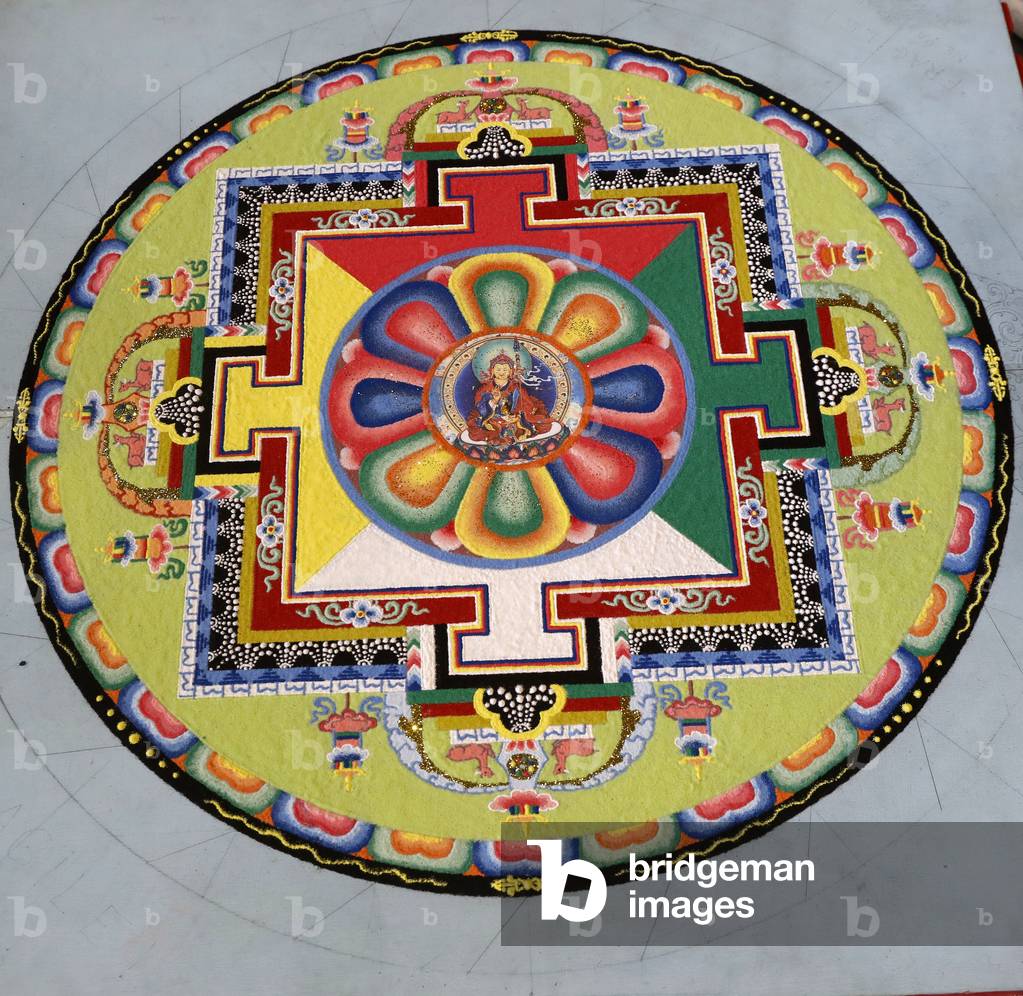 Tibetan Buddhist sand mandala, Padmasambhava also known as Guru Rinpoche,  (photo)
