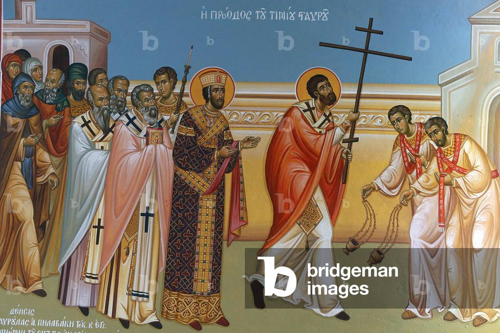 Fresco in Holy cross church, Pedoulas. Procession of the cross, 20150510, Pedoulas, Cyprus