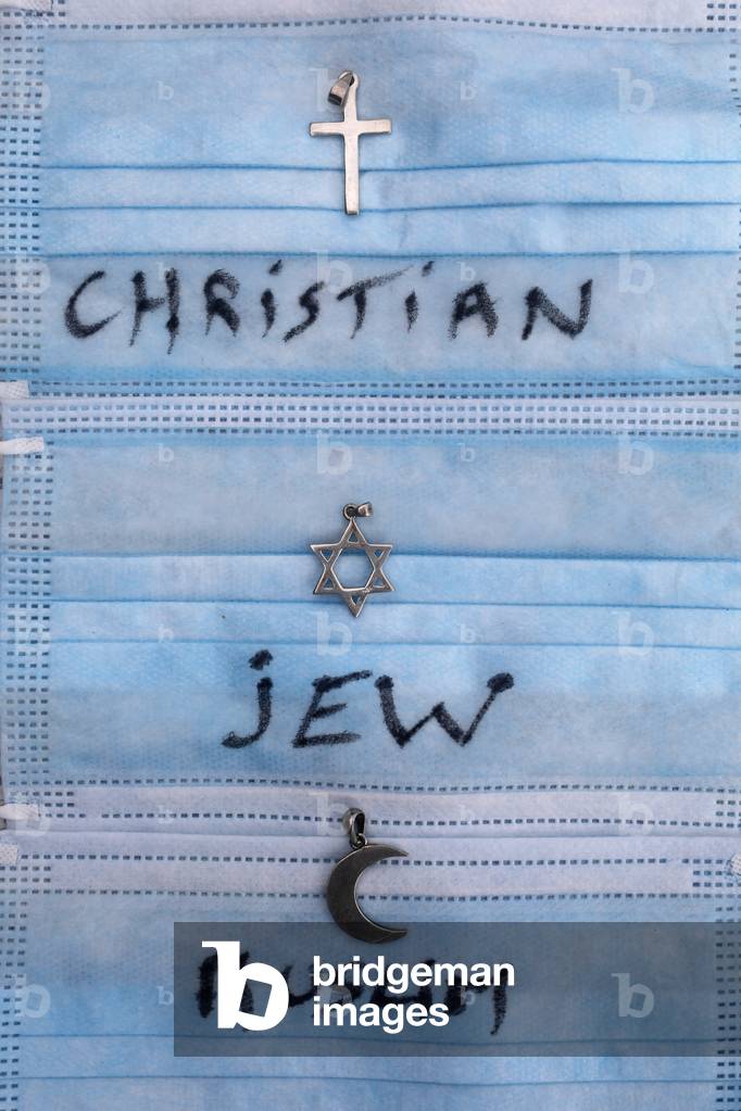 Masks and religious symbols.