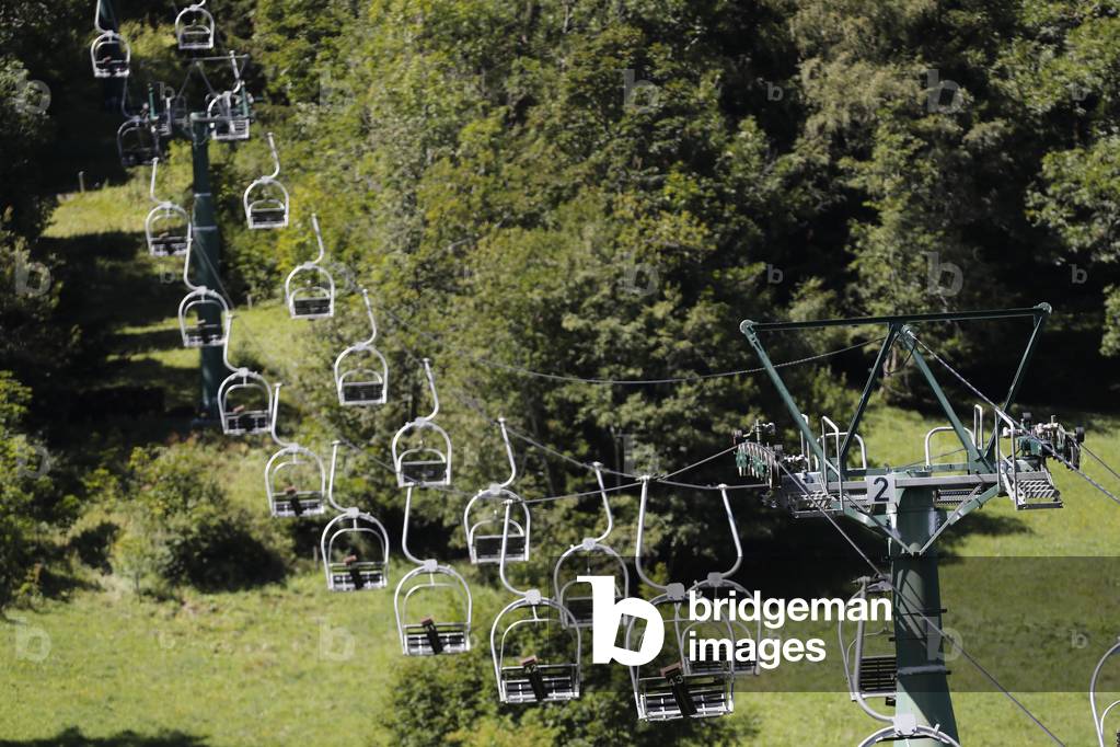 Old chair lift in summer. French Alps.  France.