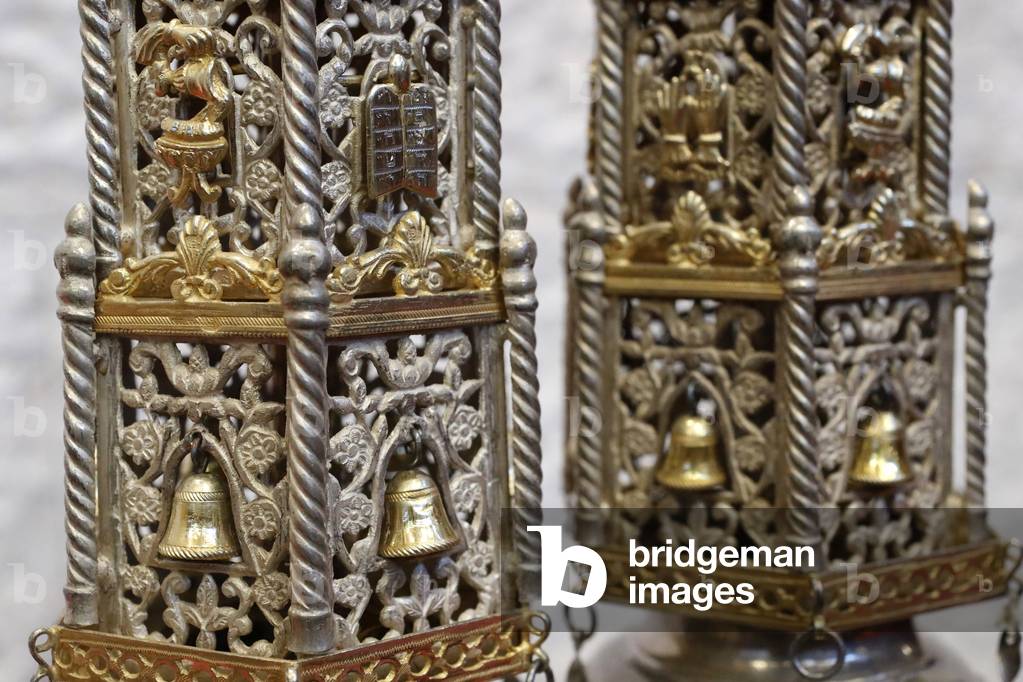 Jewish symbol on a Torah Rimonim. Switzerland