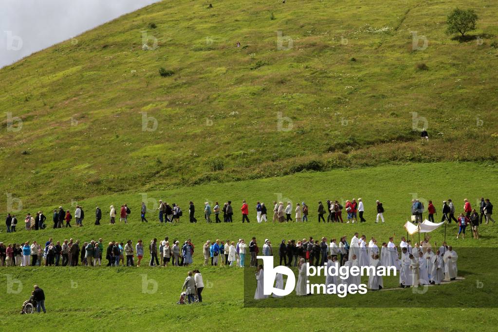 Shrine of Our Lady of la Salette. Blessed Sacrament procession, La Salette Fallavaux, France