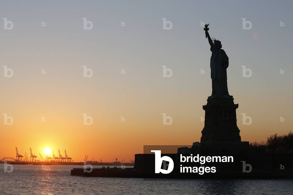 Statue of liberty at sunset, New York, United States