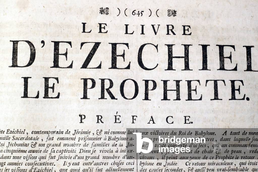 Old Bible in french, 18th century, Old Testament, The Book of Ezekiel, France (photo)