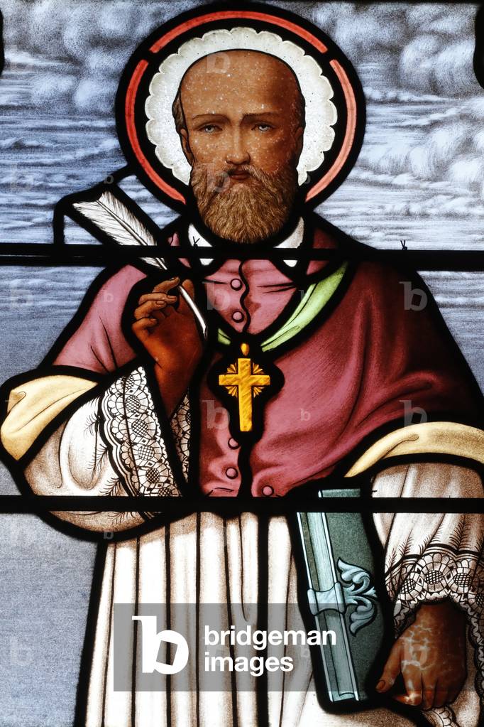 Stained glass window.  St Francis de Sales.  France.