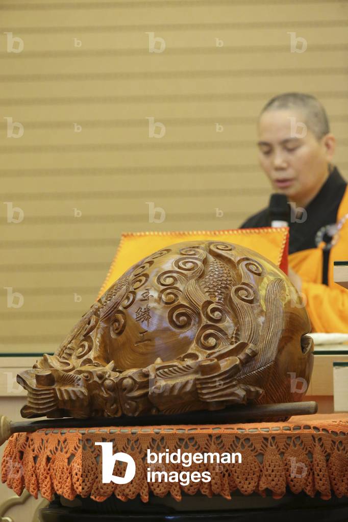 Geneva, Geneva, Switzerland, le 23/8/2015 - Fo Guang Shan temple. Wooden fish (percussion instrument).