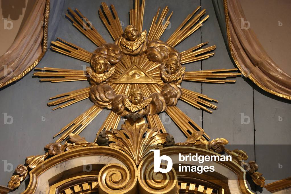 Restoration of Saint Gervais baroque church. The Eye of Providence or the all-seeing eye of God. France