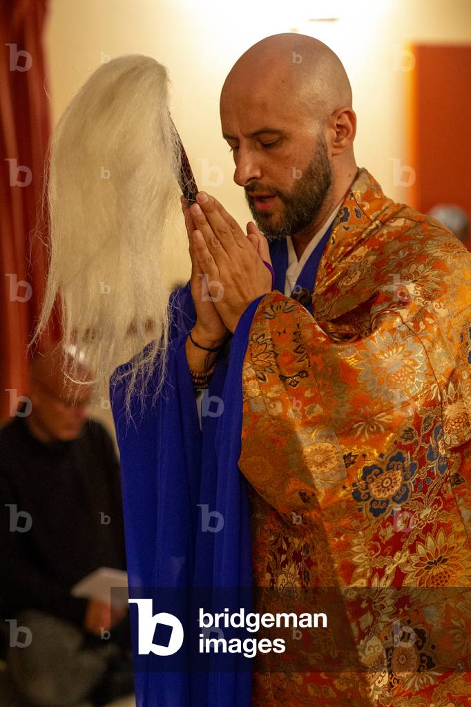 Zen sesshin (retreat) at La Trappe abbey, Soligny-la-Trappe, France.     Kito ceremony. (photo)
