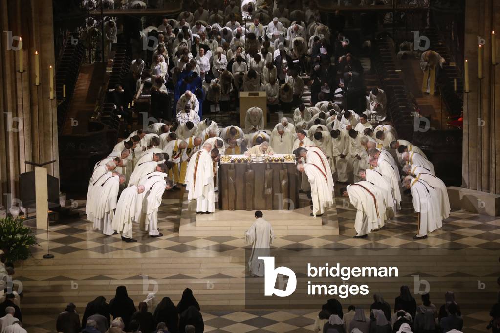 Chrism mass (Easter wednesday) in Notre Dame Cathedral, Paris ; Eucharist ; Paris France