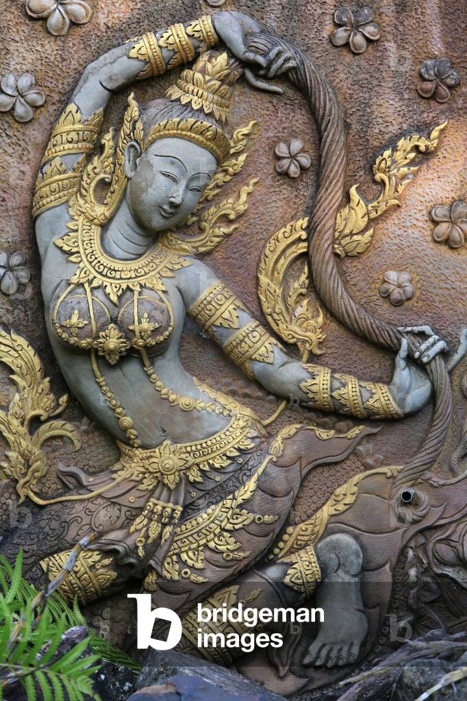 Statue of the goddess Phra Mae Thorani Earth goddess Protector of Buddha. Wat Inpeng. Vientiane. Laos, 20151029, Vientiane, Laos