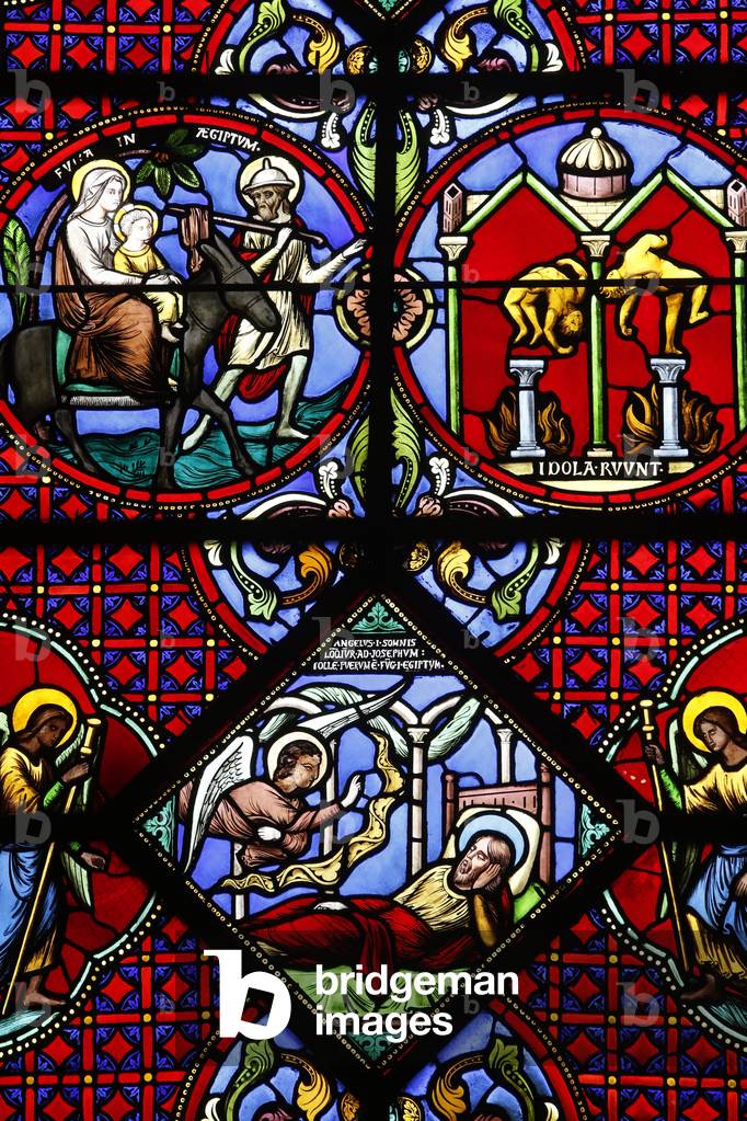 Notre-Dame du Port basilica, Clermont-Ferrand, Auvergne, France, Stained glass, Joseph's dream (photo)