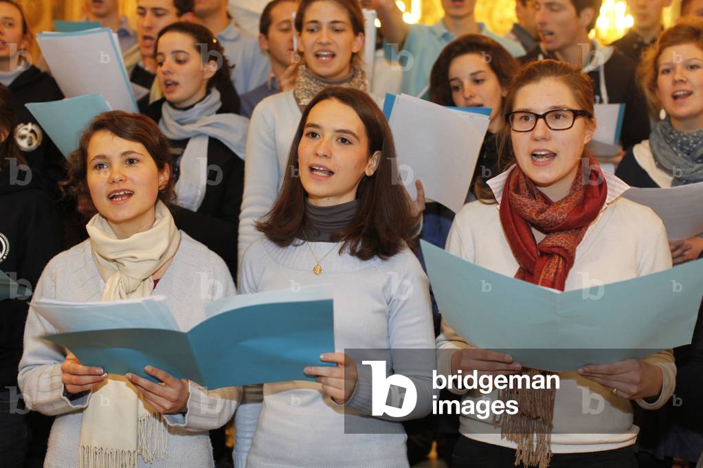 Fete des Lumieres - Festival of Lights held in Lyon every year on december 8 - Choir in Notre Dame de Fourviere basilica Lyon France
