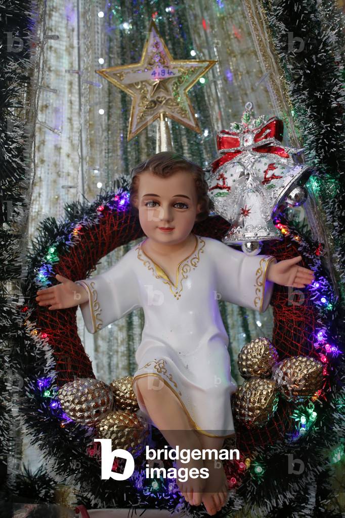 Christmas market, Christmas crib with infant Jesus, Ho Chi Minh City, Vietnam (photo)